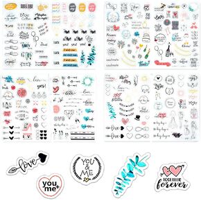 4 Sheets Wedding Scrapbook Stickers, 230pcs Waterproof Transparent Wedding Scrapbook Supplies Planner Stickers,for Engagement Anniversary Invitation Envelope Scrapbook Decoration