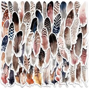 Vintage Feather Stickers, Scrapbook Aesthetic Stickers, 64PCS Feather Art Stickers Pack, Waterproof Vinyl Stickers for Water Bottle, Laptop (Feather)