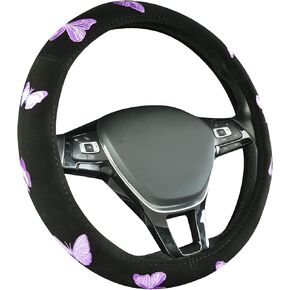 August Auto Universal Fit 15Inch Pretty Butterfly Steering Wheel Cover,Fit Cars, SUVs, Trucks and Vans (Black and Pink)