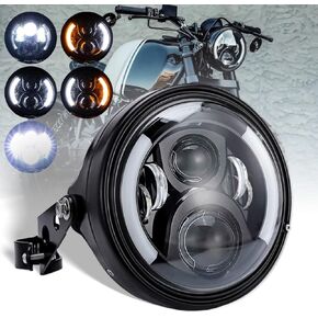 7 Inch LED Motorcycle Headlight Round with Housing Bucket Turn Signal DRL Hi/Low Beam Headlight for Harley Honda Suzuki Yamaha Kawasaki Cafe Racer Chopper Bobber Motorcycle