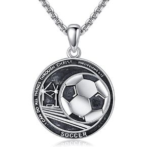 قلادة كرة القدم VENACOLY من الفضة الإسترلينية عيار 925 لكرة القدم قلادة رياضية لكرة القدم هدية للرجال in Kuwait