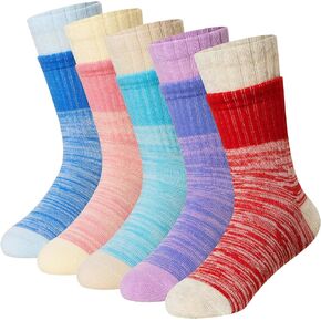 DoSmart Girls Socks Little Kids Youth Soft Breathable Cotton Sports Crew Athletic Socks 5 Pairs