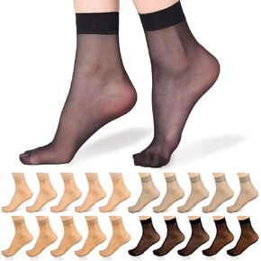 20 Pairs Women's Ankle High Sheer Nylon Socks 5D Ultra Thin Cool See Through Soft Short Dress Stockings Nude Black Tight Hosiery for Girls