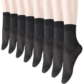 Women Sheer Socks Ankle High Nylon Socks Soft Silk Socks Hosiery Socks with Reinforced Toe Black 8 Pack