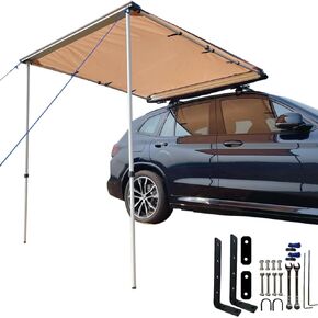 DANCHEL OUTDOOR Vehicle Awning Overland Camping, UPF50+ Roof Rack Car Awning Waterproof Truck Canopy Tarp Shelter, Khaki 4.9x6.5ft