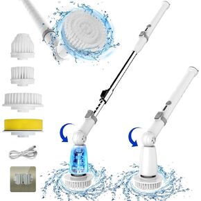 Electric Spin Scrubber, 2024 Upgraded Bathroom Cleaner, Power Shower Cleaning Brush with Extendable Handle & 4 Brush Heads, Dual Speed & USB-C Charging, Shower Scrubber for Bathtub, Tile, and Floor
