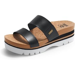 Women's Higher Platform Sandals Arch Support Beach Slides for Woman Orthotic Summer Causal Cork Footbed Slip on Cushion Cute 2 Strap Flatform 2.2IN sandalias de mujer