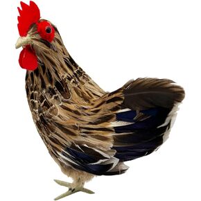 LWINGFLYER Artificial Feather Hen Chicken Statue Ornaments DIY Craft for Home Wedding Easter Decoration Farm Garden Decor Figurines Party Decor Teaching Props (S)