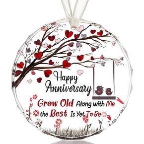 3.5" Glass Colorful Hanging Ornaments for 10 Years Wedding Anniversary, 10th Wedding Anniversary Romantic Gifts for Couples Wife Husband