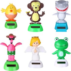 6 Pcs Solar Powered Dancing Animal Dolls Swinging Animated Bobble Dancer Window Sun Catcher Car Decor Portable Suncatchers,Frog Angel Shark Flamingo Home Car Ornament Kids Toys Gifts