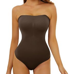 Women's Sexy Strapless Bodysuit One Piece Seamless Ribbed Triangle Off Shoulder Shapewear Tops Leotard