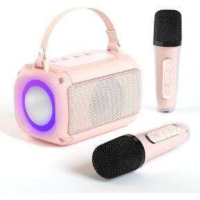 Mini Karaoke Machine with 2 Wireless Microphones Bluetooth Karaoke Speaker with Mic for Adults Portable Karaoke System with Cordless Microphone for Singing Pink Kids Birthday Gift for Girls in Kuwait