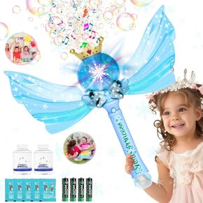 Princess Magic Bubble Wand,Bubble Machine for Kids,Light Up & Musical Automatic Bubble Maker Blower,Outdoor Frozen Toy for Girls,Party Birthday Gift for Toddlers Age 3 to 8 Years Old Boys Girls (Blue)