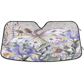 senya Car Windshield Sunshade Hibiscus Flower and Palm Leaves Pattern, Blocks Sun Visor Protector Foldable Sun Shield Keep Your Vehicle Cool, Fits Windshields of Most Sizes