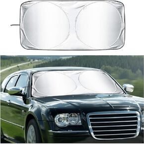 Kewucn Car Windshield Sun Shade with Storage Pouch, Foldable Reflector Automotive Front Window Sunshade Cover, UV Rays and Sun Heat Protection, Suitable for Most Car, Truck, SUV (M-59''×27.56'')