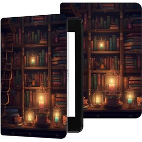 Case for 6" Kindle 11th Generation 2022 & Kindle 2024 12th Generation 6 inch, Slim Light PU Leather Kickstand Cover with Auto Wake/Sleep for Kindle Case 6 inch, Cat Bookshelf