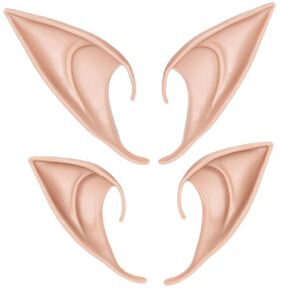 Halloween Elf Ears for Women Men Fairy Pixie Ears for Fairy Elf Cosplay Eleven Costume for Girls Boys Pointed Ear Tips for Halloween Christmas Party Decor (2 Pairs Medium and Long）