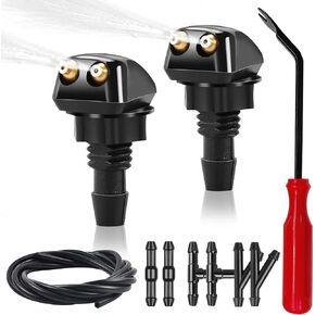 2 Pack Front Windshield Washer Nozzles Including Adapters and Hoses, Front Windshield Washer Nozzle kit,Windshield Washer Nozzles Wiper Spray.