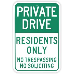 Large Private Drive Resident Only Sign, No Soliciting No Trespassing Sign, 18"x 12" .040 Aluminum Reflective Sign Rust Free Aluminum-UV Protected and Weatherproof