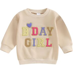 Muineobuka Toddler Kids Baby Girl Birthday Outfit Letters Embroidery Sweatshirt Long Sleeve Birthday Shirt Birthday Gift