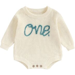 Toddler Baby Girl Birthday Outfit Letter One Embroidery Sweatshirt Romper Bubble Sweet Sweater Shirts Birthday Gift
