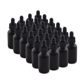 The Bottle Depot - 72 Pack - 1 oz Glass Bottle with Dropper - Black Frosted - 20-400 Neck Finish - Boston Round Bottles - UV Rays Protection
