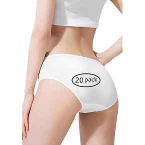 10/20 Pack Women's Pure Cotton Disposable Underwear for Travel Hospital Ladies Postpartum Panties White Briefs