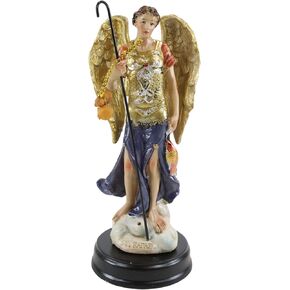 Ebros Catholic Church Archangel Raphael with Staff and Anointing Oil Canisters Figurine 5.25" Tall Saint Rafael God's Healing and Restoration Angel Decorative Altar Sculpture Multicolor