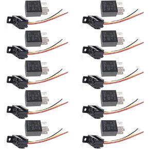ESUPPORT Car Heavy Duty Relay Switch 12V 30A SPST 4Pin Wire Socket Plug Harness Waterproof Electrical Automotive Pack of 10