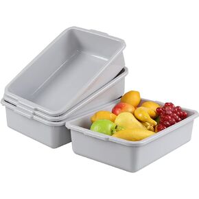 4-Pack 8 L Small Commercial Bus Tub, Grey Dish Pans for Washing Dishes
