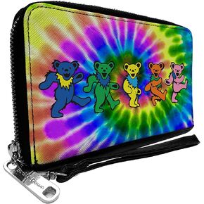 Buckle-Down Grateful Dead Wallet, Zip Around, Grateful Dead Dancing Bears Swirl Tie Dye Multi Color, Vegan Leather