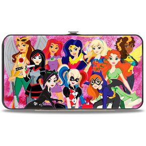 Buckle-Down Hinge Wallet - DC SUPERHERO GIRLS 10-Character Group Pose/Stars & Stripes Pinks