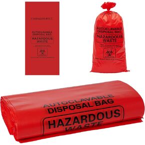 2-4 Gallon Red Polypropylene Biohazard Disposal Bags with Warning Label/Sterilization Indicator, 24" x 12" x 12"x 3 mil(100 Pcs/Pack) in Saudi Arabia