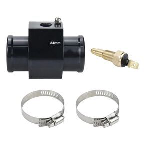 34mm Aluminum Pipe Joint with Water Temp Meter Adapter for Car Radiator Hose Line Cooling Pipe Condenser Water Hose Temperature Gauge Adapter (160F ON - 145F Off)