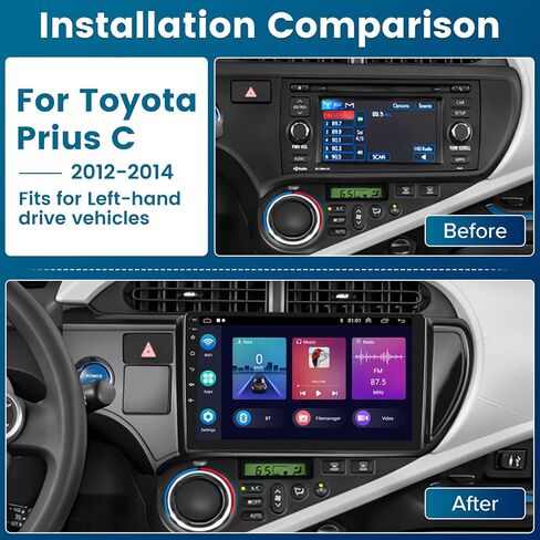 Roinvou 2+64G Android 13 CarPlay Stereo for 2012-2014 Toyota Prius C Radio(LHD), Wireless CarPlay Radio with Android Auto, 9'' Touch Screen in-Dash GPS Navigation Support Mirror Link BT HiFi WiFi SWC in Saudi Arabia