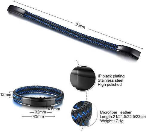 XUANPAI Personalized Medical Alert Bracelets for Men, Blue Leather Braided Bracelet Custom Emergency Medical Bracelet Adjustable Bangle for Men Women in Saudi Arabia