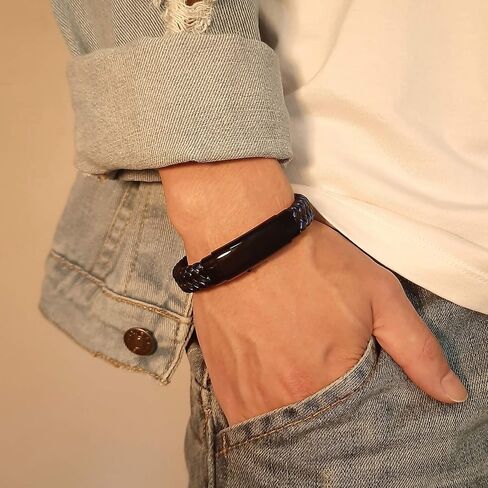 XUANPAI Personalized Medical Alert Bracelets for Men, Blue Leather Braided Bracelet Custom Emergency Medical Bracelet Adjustable Bangle for Men Women in Saudi Arabia