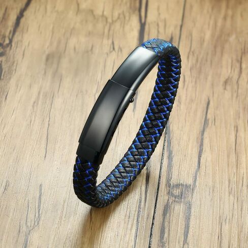 XUANPAI Personalized Medical Alert Bracelets for Men, Blue Leather Braided Bracelet Custom Emergency Medical Bracelet Adjustable Bangle for Men Women in Saudi Arabia