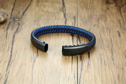 XUANPAI Personalized Medical Alert Bracelets for Men, Blue Leather Braided Bracelet Custom Emergency Medical Bracelet Adjustable Bangle for Men Women in Saudi Arabia