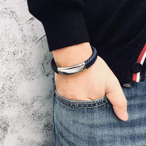 XUANPAI أساور تنبيه طبية شخصية للرجال، سوار مضفر من الجلد الأزرق مخصص لحالات الطوارئ الطبية سوار قابل للتعديل للرجال والنساء in Kuwait