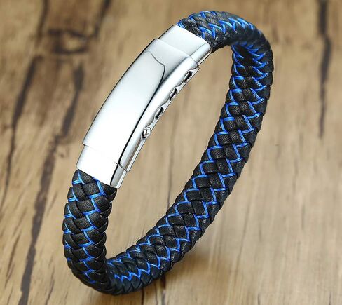 XUANPAI أساور تنبيه طبية شخصية للرجال، سوار مضفر من الجلد الأزرق مخصص لحالات الطوارئ الطبية سوار قابل للتعديل للرجال والنساء in Kuwait