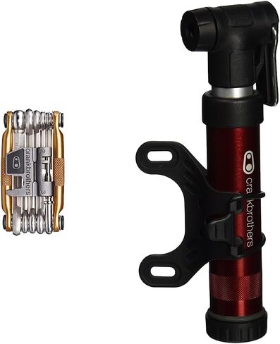 Crankbrothers Multi Tool M 17 Bike Tool - MTB Multi-Tool Gold - 17 bicycle tools (17 in 1 tool), ergonomic and lightweight & Gem Hand Pump - Red,Short in Saudi Arabia