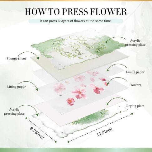 Aboofx Acrylic Flower Press Kit, 6 Layers 12" x 8" Flower Pressing Kit DIY Arts and Craft Kit for Adults Kids, DIY Pressed Flower Plant Preservation Kit for Beginner Crafts Lovers in Saudi Arabia