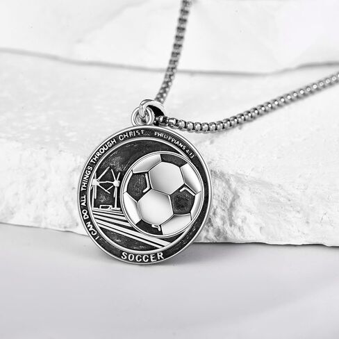 قلادة كرة القدم VENACOLY من الفضة الإسترلينية عيار 925 لكرة القدم قلادة رياضية لكرة القدم هدية للرجال in Kuwait