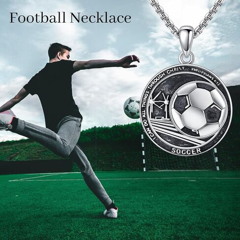 قلادة كرة القدم VENACOLY من الفضة الإسترلينية عيار 925 لكرة القدم قلادة رياضية لكرة القدم هدية للرجال in Kuwait