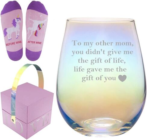 Mothers Day Gifts for Bonus Mom, To My Other Mom, Life Gave Me the Gift of You Rainbow Wine Glass, Mothers Day Gifts for Bonus Mom in Kuwait
