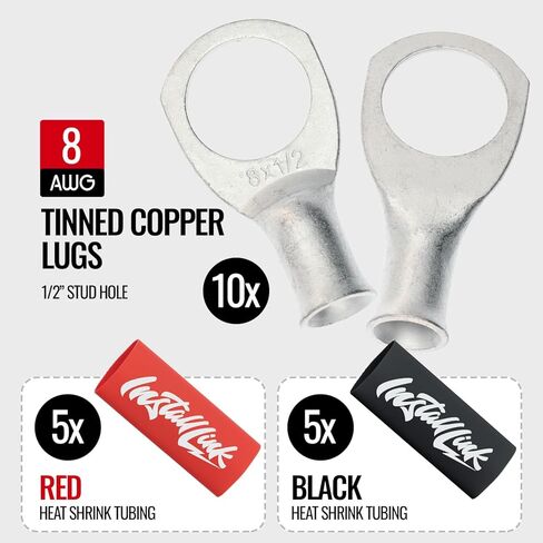 عروات نحاسية معلبّة بقياس 8 AWG (1/2 بوصة) مع انكماش حراري، 10 عبوات عن طريق رابط التثبيت in Kuwait
