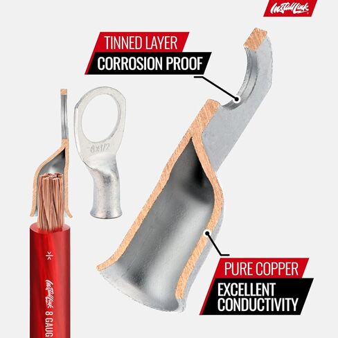 عروات نحاسية معلبّة بقياس 8 AWG (1/2 بوصة) مع انكماش حراري، 10 عبوات عن طريق رابط التثبيت in Kuwait