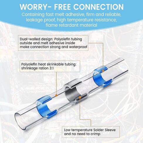 130 PCS Blue Heat Shrink Butt Connectors,16-14 AWG, Self Soldering Butt Connector, Waterproof Solder Seal Wire Connectors, Butt Splice Wire Terminals for Automotive Marine Boat in Saudi Arabia