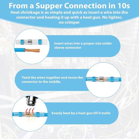 130 PCS Blue Heat Shrink Butt Connectors,16-14 AWG, Self Soldering Butt Connector, Waterproof Solder Seal Wire Connectors, Butt Splice Wire Terminals for Automotive Marine Boat in Saudi Arabia